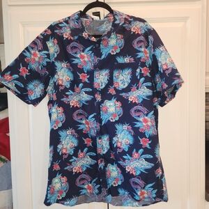 Star Wars Navy Floral Hawaiian Button Down Shirt Size XL